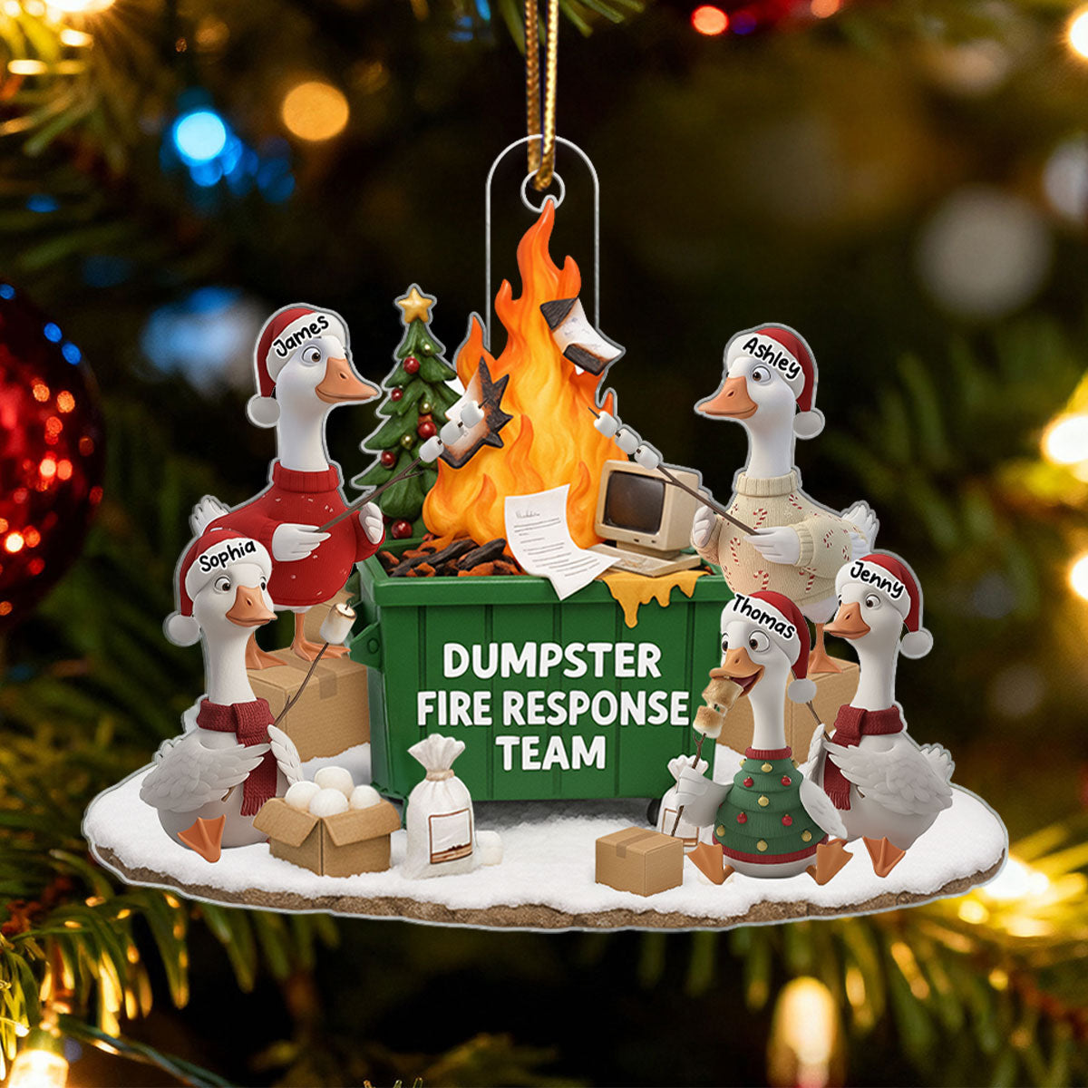 Dumpster on Fire Response Team - Personalized Acrylic Ornament - Funny Christmas Gift for Coworkers, Employees, Work Besties