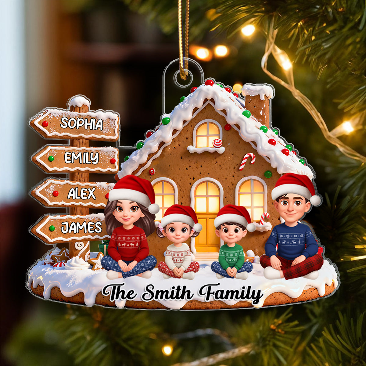 3D Effect Christmas Gingerbread Cake House Beautiful Family Together - Personalized Acrylic Ornament