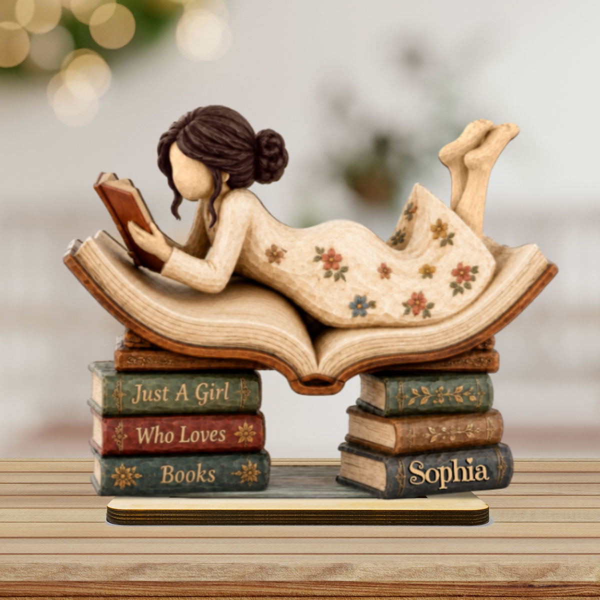 Woman Reading Book 2D Flat - Personalized 2-Layered Wooden Plaque - Gift For Book Lover, Bookworm