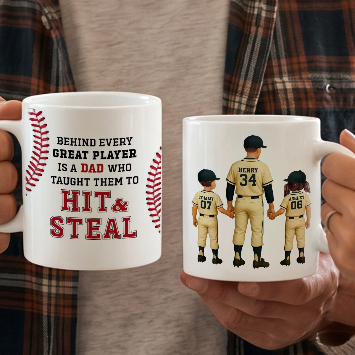 Thank You For Teaching Us To Hit & Steal Baseball Dad & Kids - Personalized Mug - Father's Day Gift For Dad, Husband