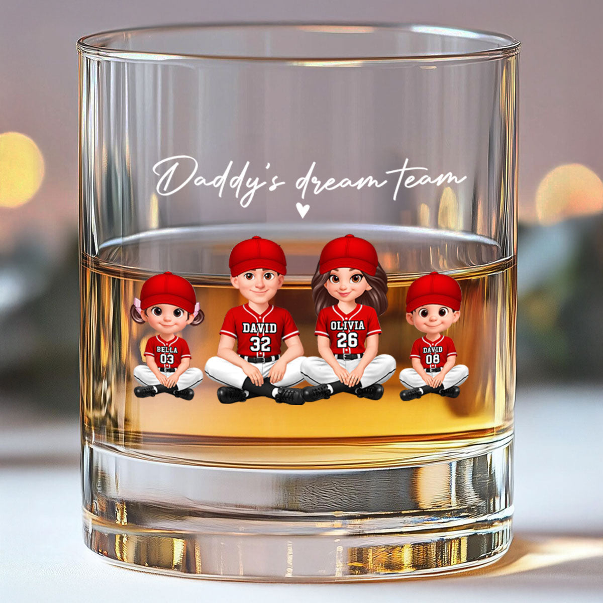 Daddy's Dream Team Baseball - Personalized Whiskey Glass - Father's Day Gift For Dad