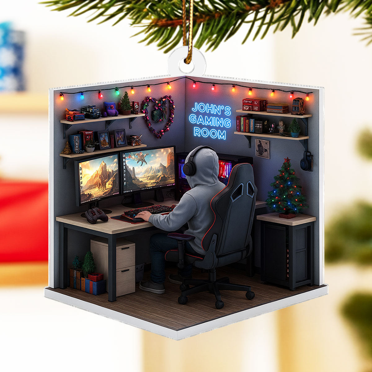 Custom Gaming Room - Personalized Acrylic Ornament - Christmas Gift for Gamers, Teen Boy, Teen Girl