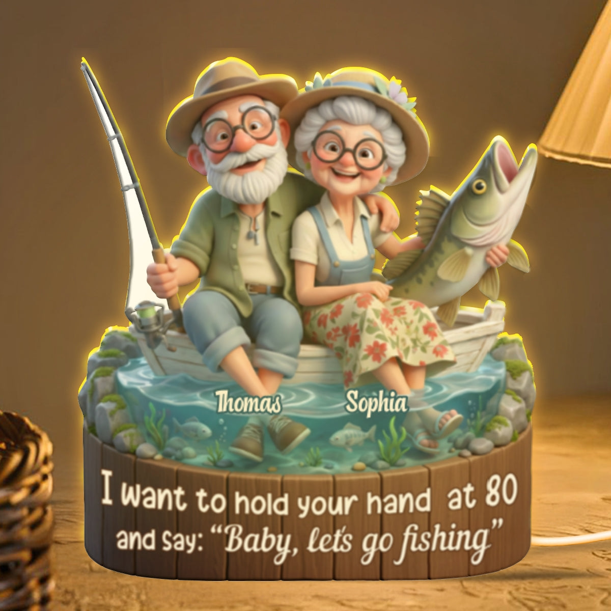 Baby Let's Go Fishing Old Couple - Personalized Light Box - Sentimental Gift for him, for her