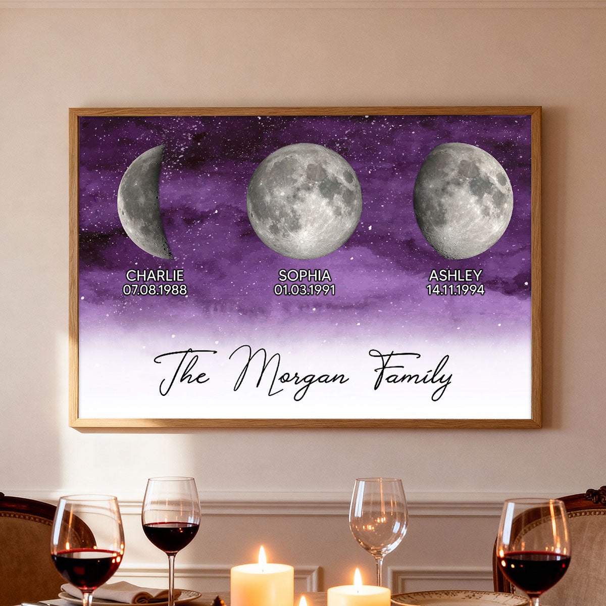Starry Night Family Love Custom Birth Moon Phase - Personalized Poster - Gift For Mom, Dad