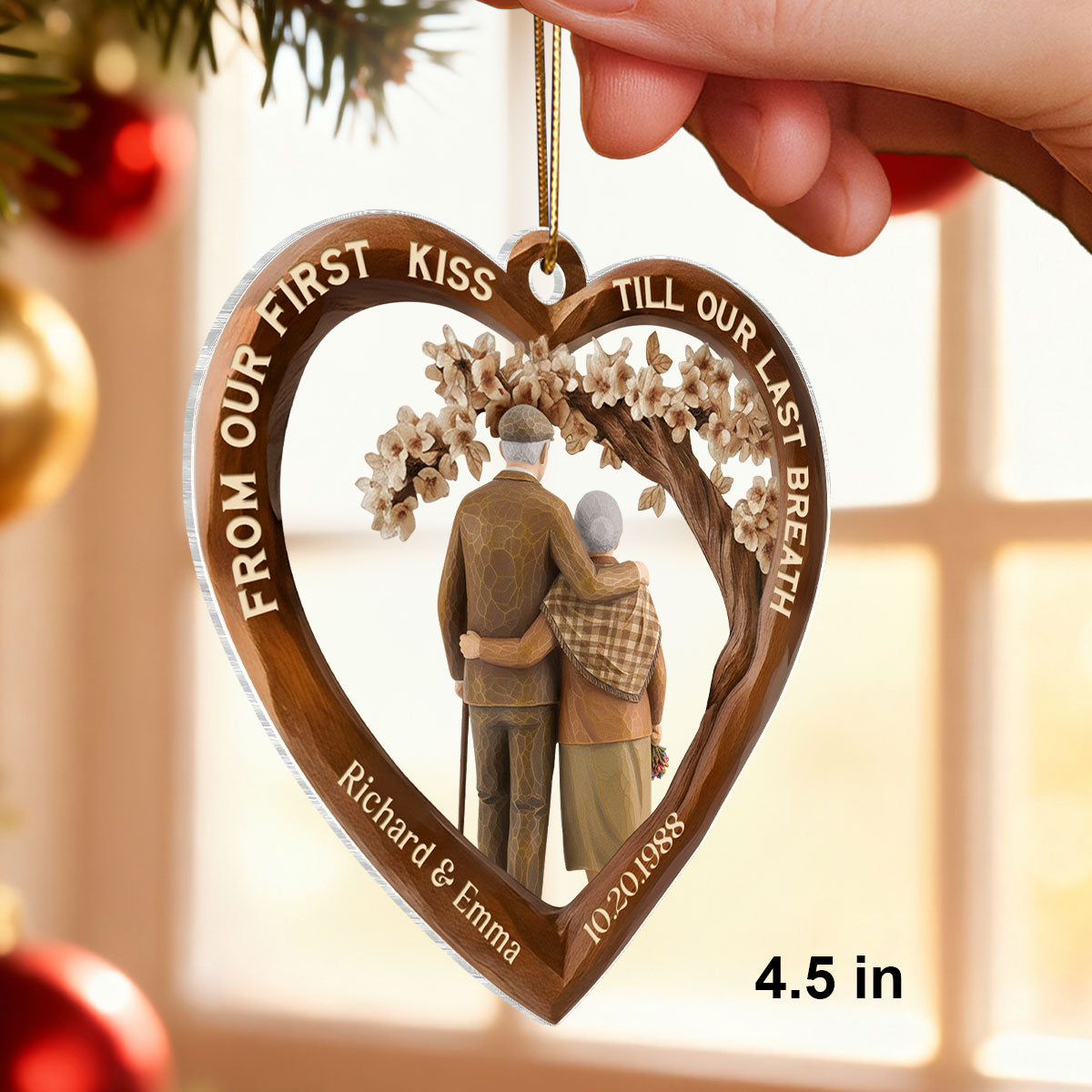 From Our First Kiss Till Our Last Breath Couple 3D Wooden Effect - Personalized Acrylic Ornament - Christmas Gift for Couples