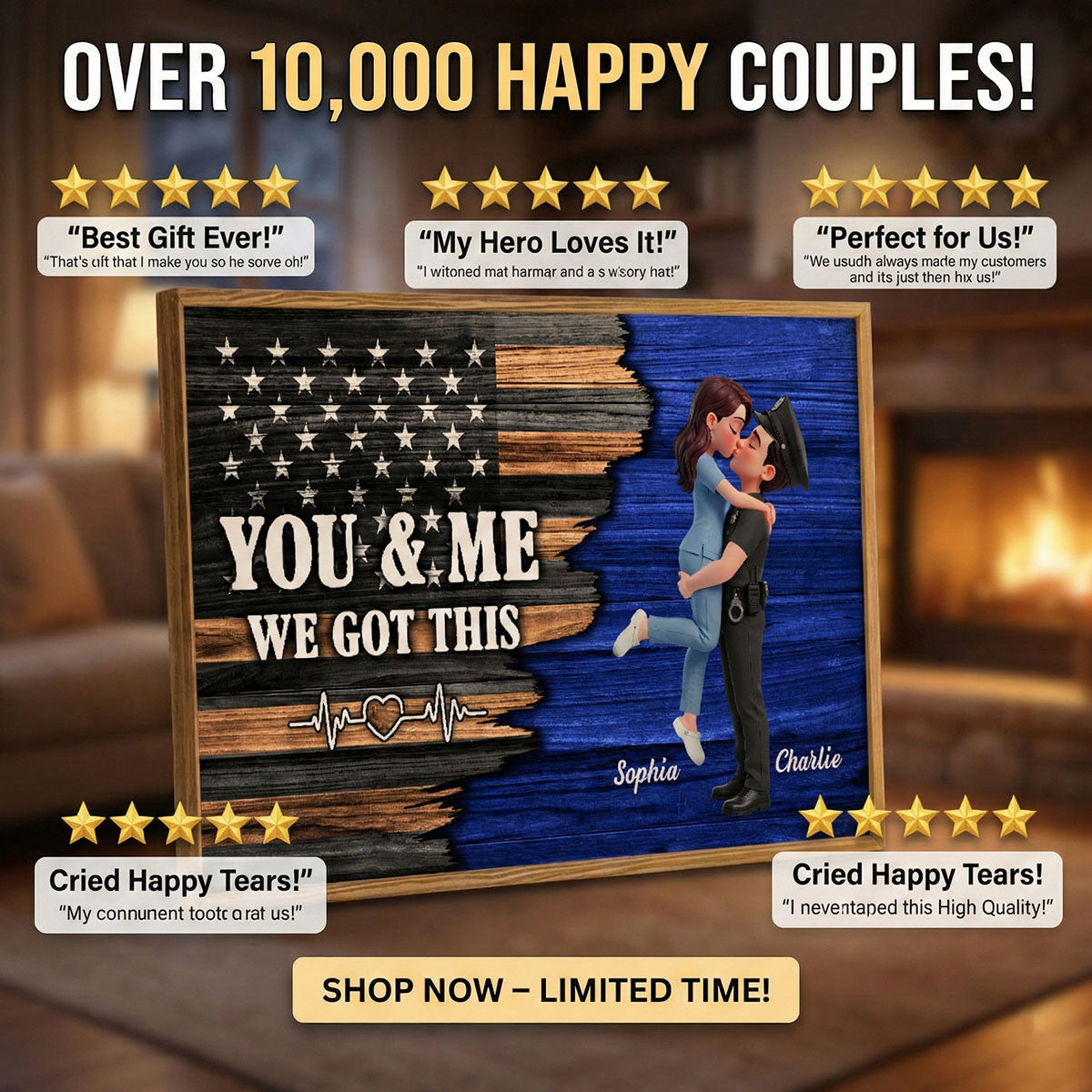 Proud Hero Couple Half Nation Flag - Personalized Poster - Valentine's Day Gift For Couple, For Him, For Her, Nurse, Police, Firefighter, Army