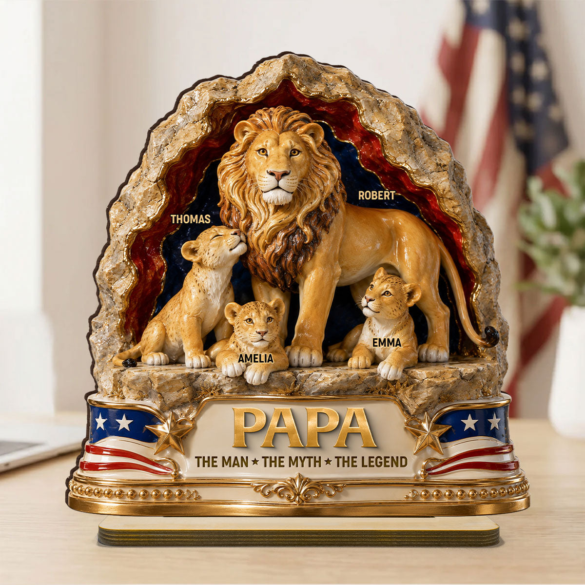 Lion Dad the Legend - Personalized 2-Layered Wooden Plaque -  Gift for Dad, Husband