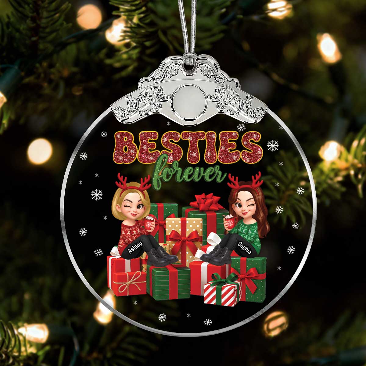There's No Greater Gift Than Friendship Christmas - Personalized Glass Ornament With Silver Cap - Gift For Besties