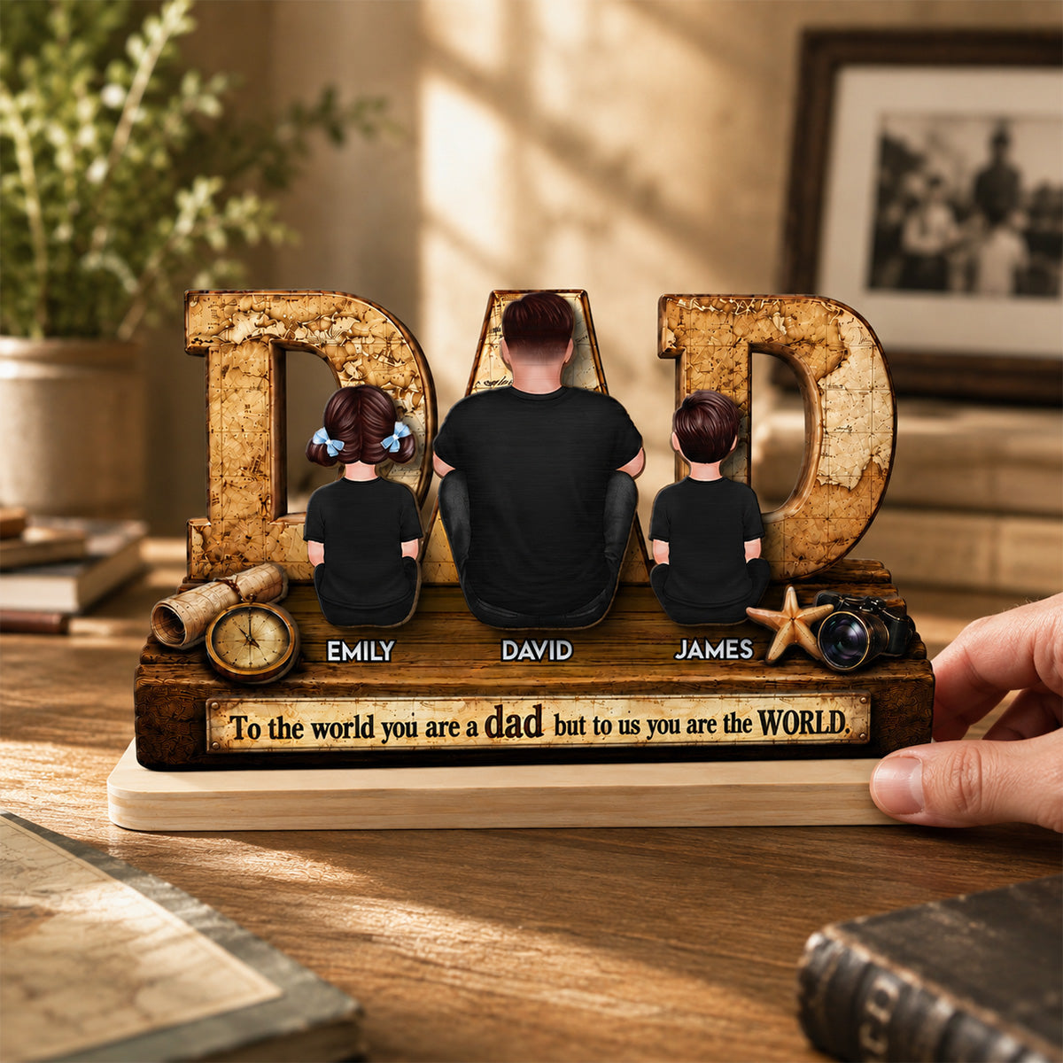 World Best Dad 2D Flat - Personalized Wooden Plaque -  Gift for Dad, Husband