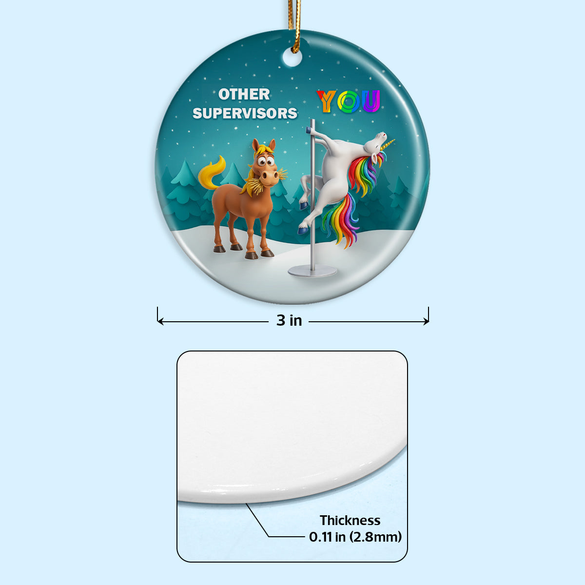 Funny Unicorn Coworker - Personalized Ceramic Ornament - Christmas Gift for Coworker, White Elephant
