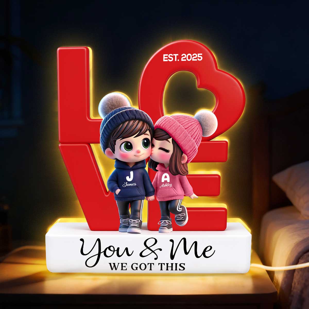 Eternal Love Cute Chibi Couple - Personalized Light Box - Heartfelt Valentine's Day Gift, Anniversary Gift For Couple, For Him, For Her
