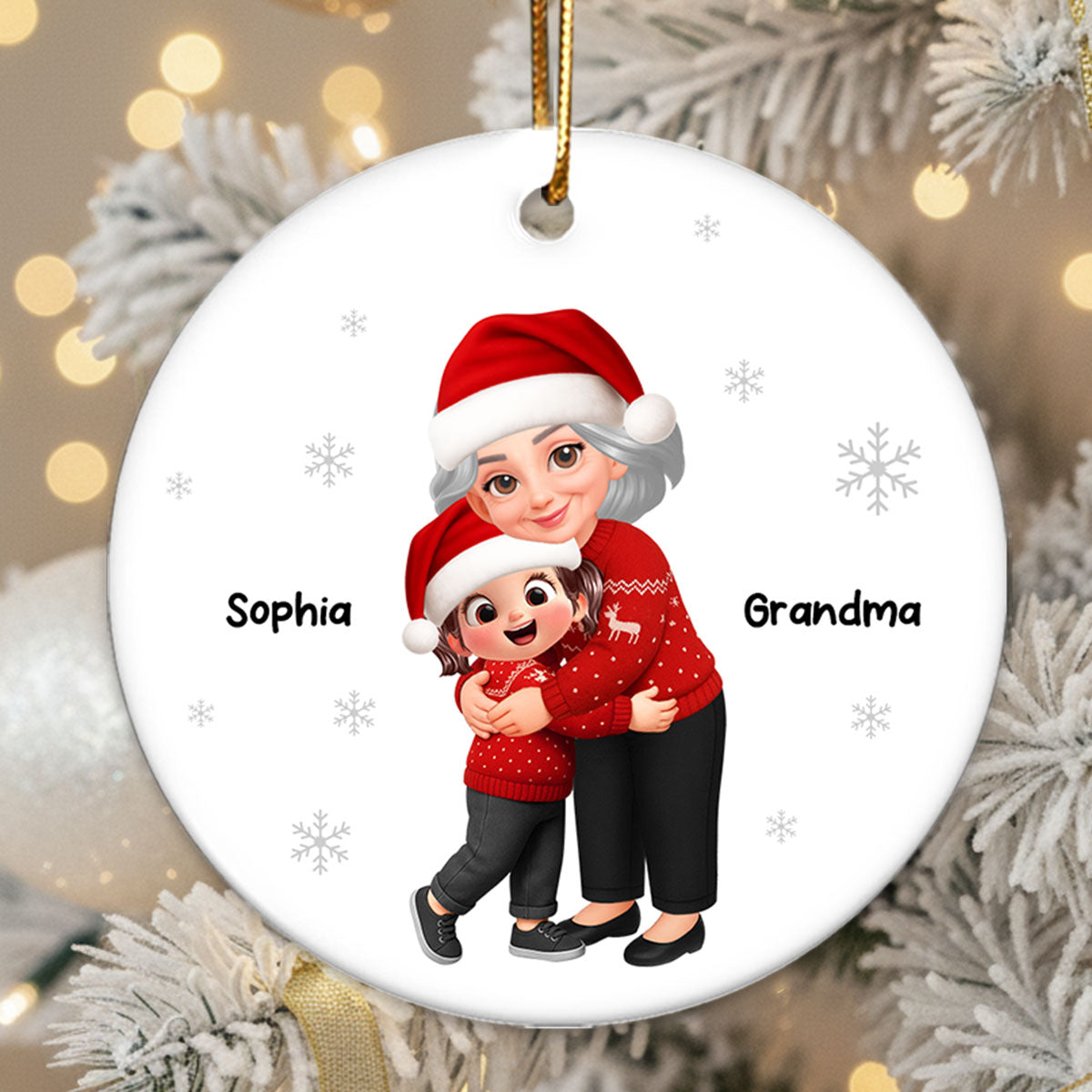 Christmas Grandma Hugging Grandkid - Personalized Ceramic Ornament - Heartwarming Gift For Kids, Grandmas