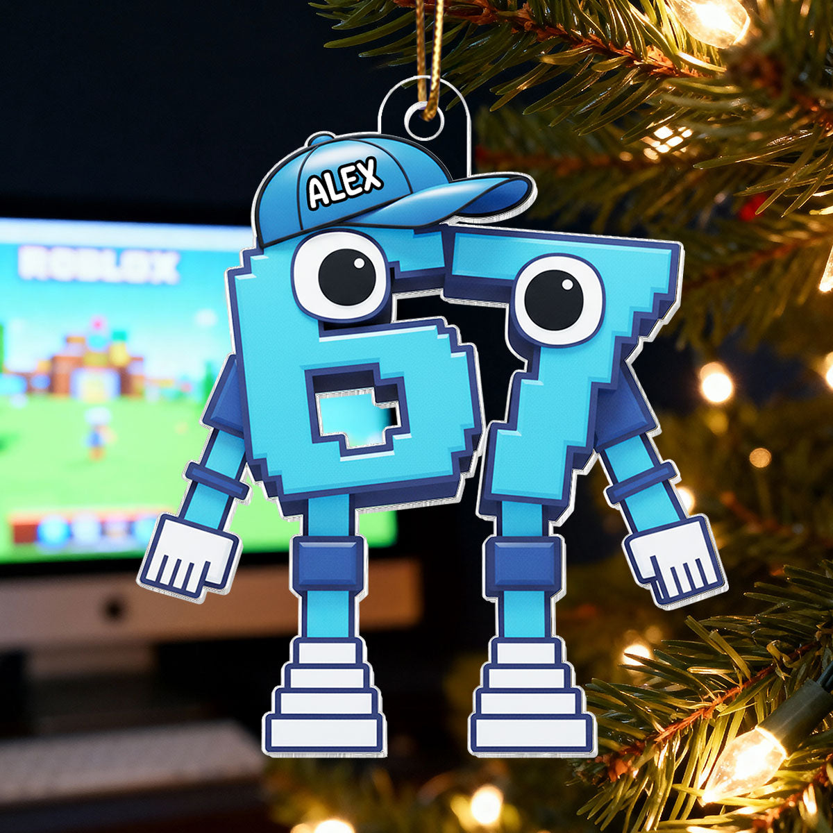 3D Effect 67 Brain Rot Christmas Ornament – Personalize Funny Roblox Style Kid Gift