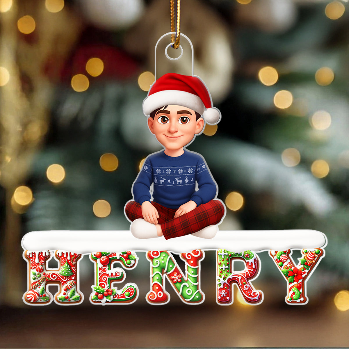 3D Effect Christmas Gingerbread Pattern Family Member Name - Personalized Acrylic Ornament - Unique Christmas Gift For Family, Loved Ones