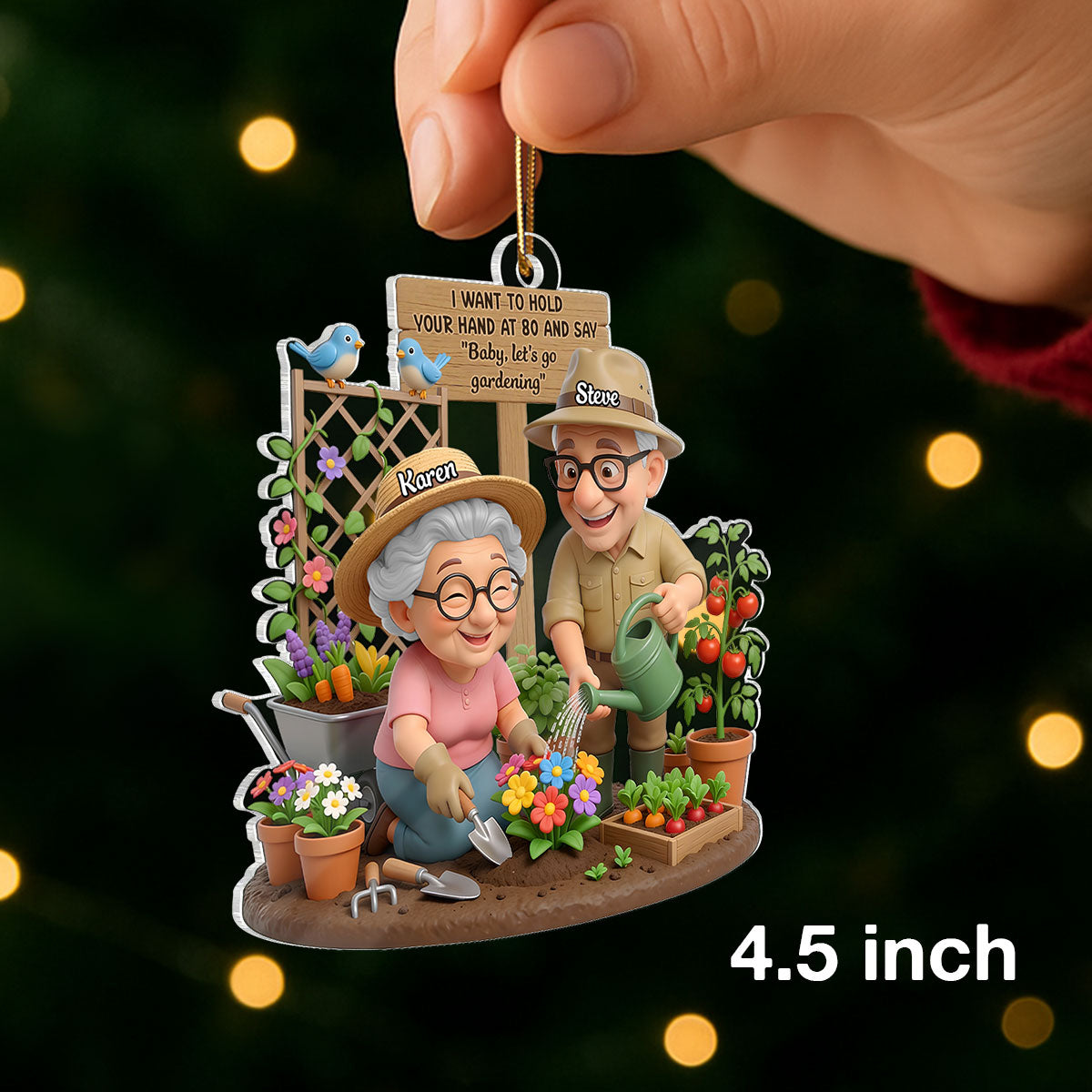 Baby Let's Go Gardening Old Couple - Personalized Acrylic Ornament - Christmas Gift For Him, For Her, For Couple