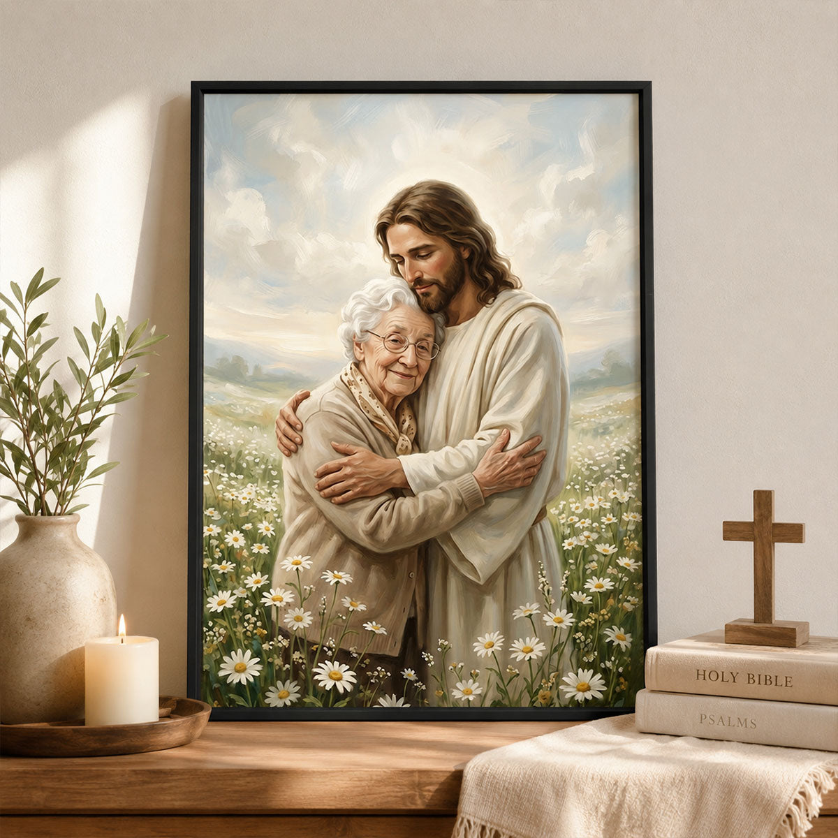 Safe in His Arms Photo Upload - Personalized Posters - Wall Decor, Christian Home Decor for Living, Prayer Room