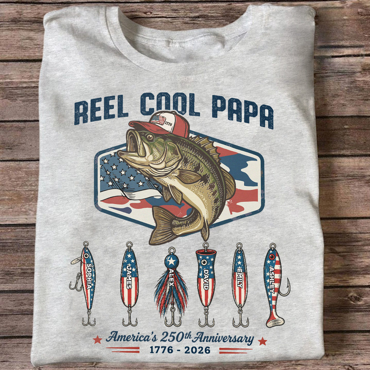 Reel Cool Dad Grandpa Custom Kid Names - Personalized Shirt - American 250th Anniversary Gift For Patriotics