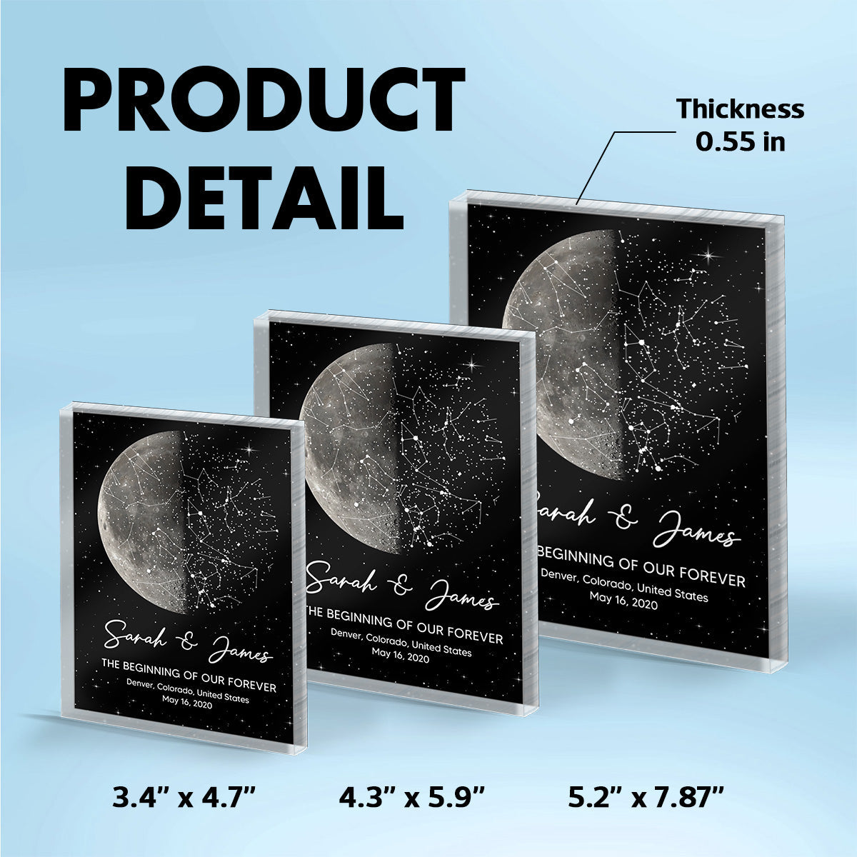 The Night It All Began Custom Moon Phase & Star Map - Personalized Acrylic Block Plaque - Gift For Couple