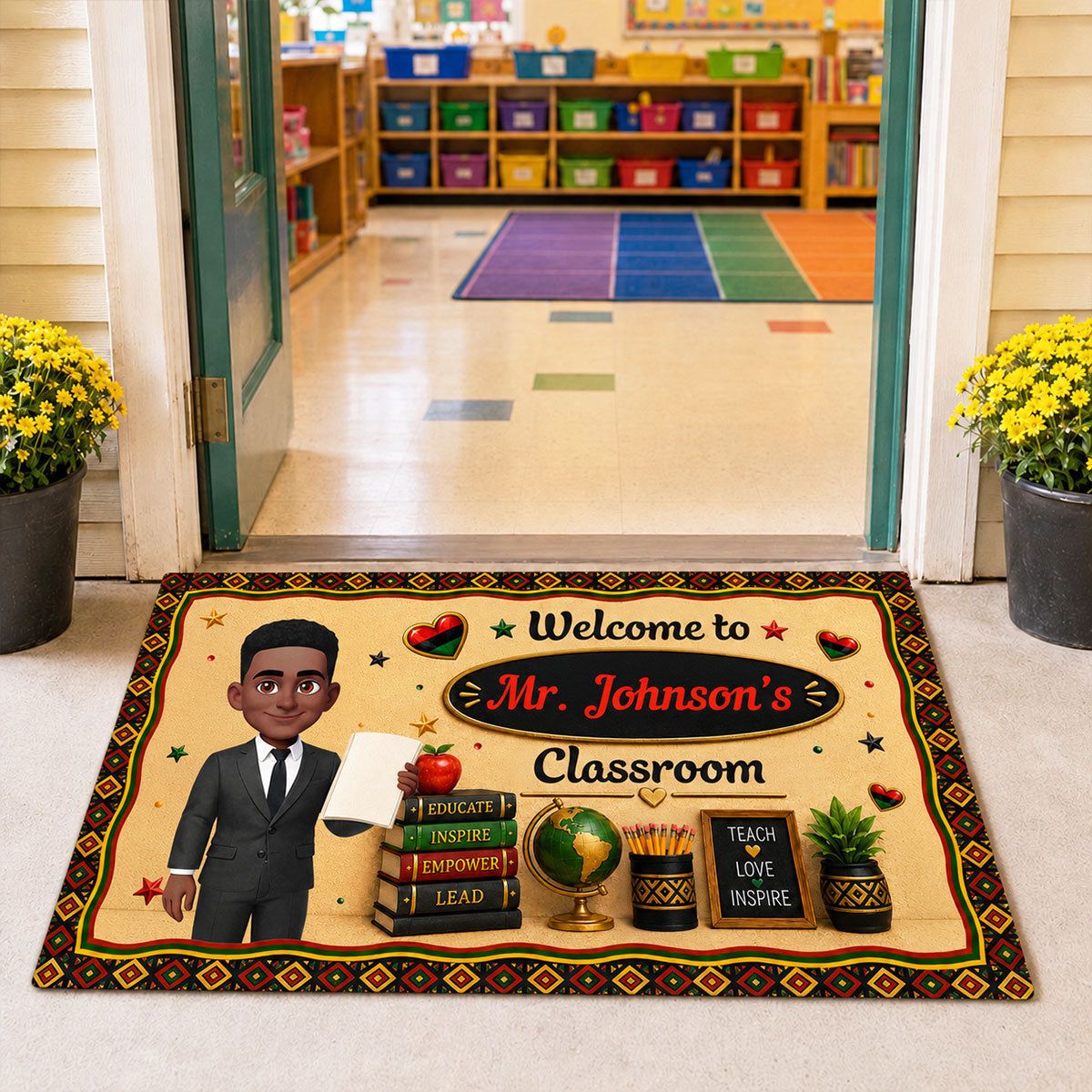 Proud African American Teacher - Personalized Doormat - Appreciation Gift For Teacher