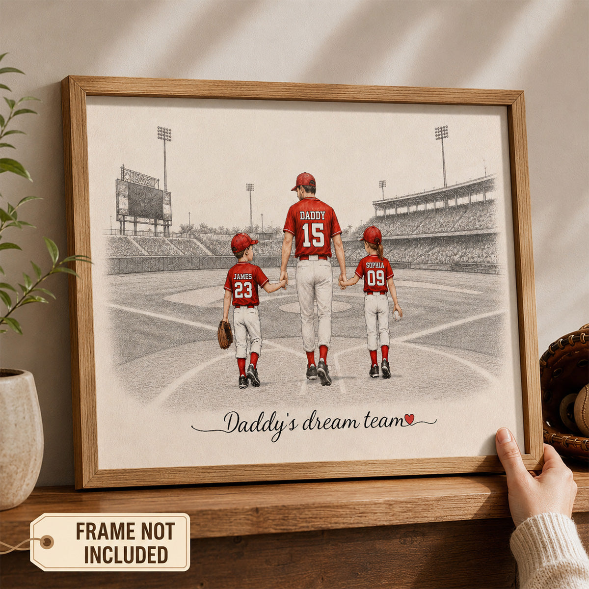 Vintage Baseball Dad And Kids Walking - Personalized Poster - Father's Day gift for Dad, Husband