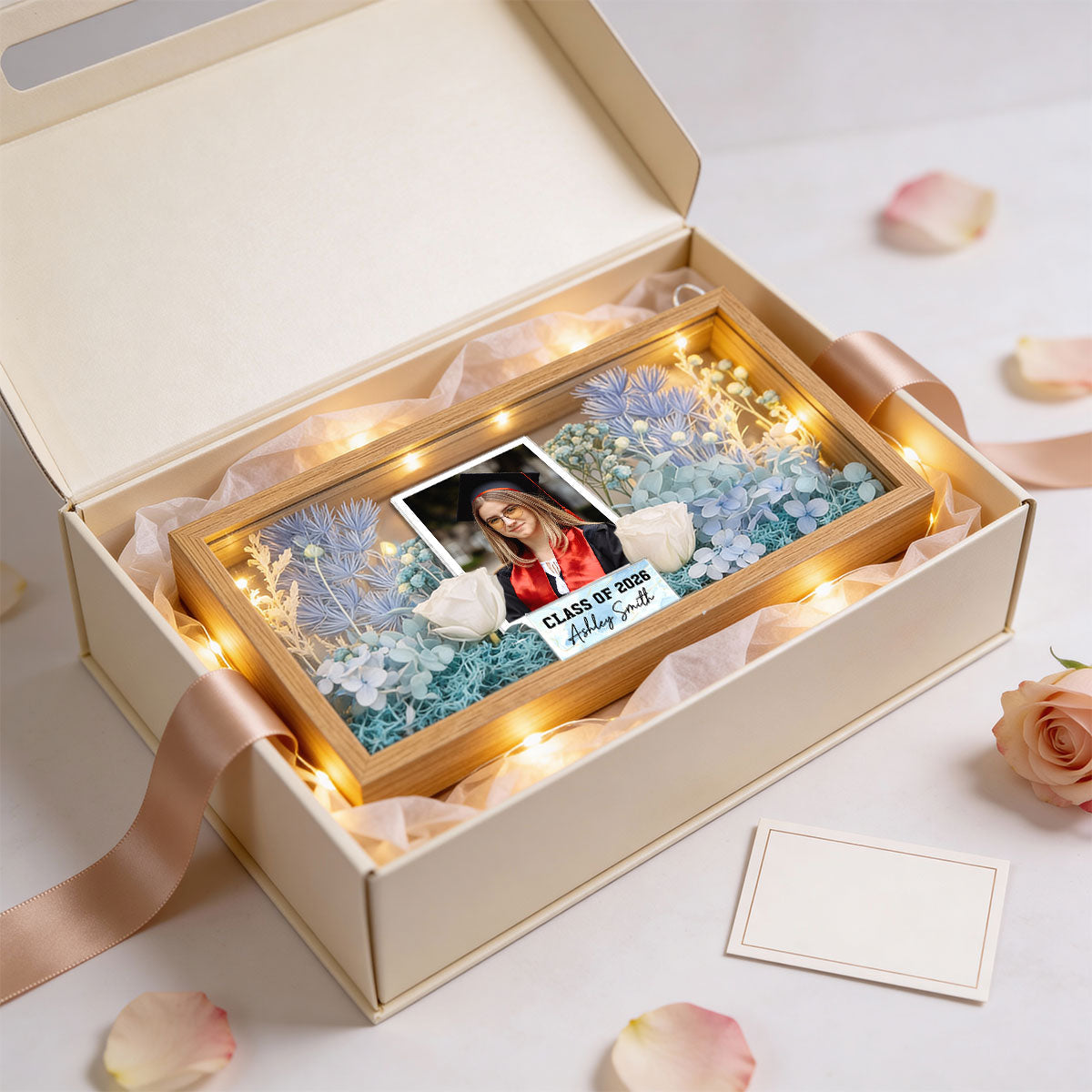 Class Of Year Senior Custom Photo - Personalized DIY Flower Shadow Box LED Night Light - Graduation Gift For Graduates, Daughter