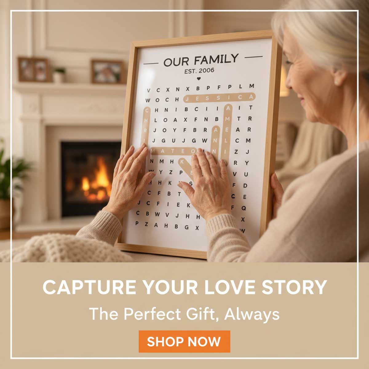 Our Family Word Search Puzzle Created In A Moment, Treasured Forever - Personalized Poster