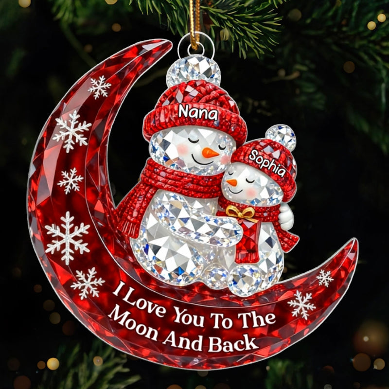 3D Crystal Effect Snowman Grandma Grandkid Love to the Moon - Personalized Acrylic Ornament - Christmas Gift for Grandma, Grandkids