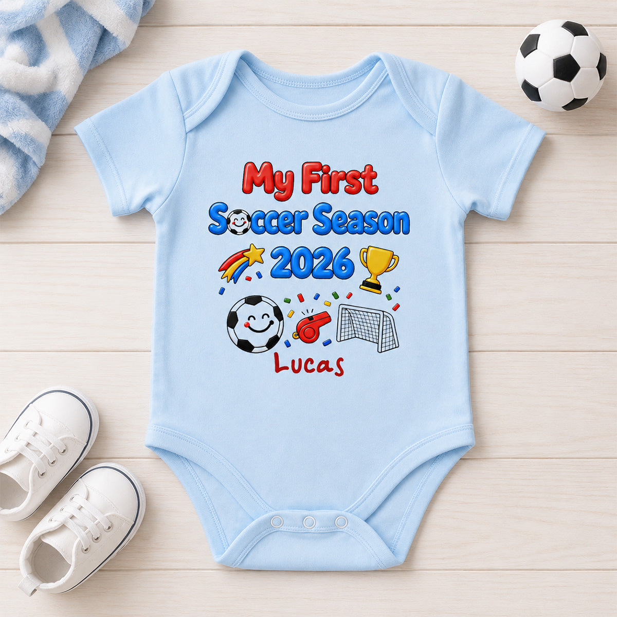 My First Soccer Season 2026 Baby Custom Name - Personalized Baby Apparel - 2026 Soccer World Champion Keepsake For Baby
