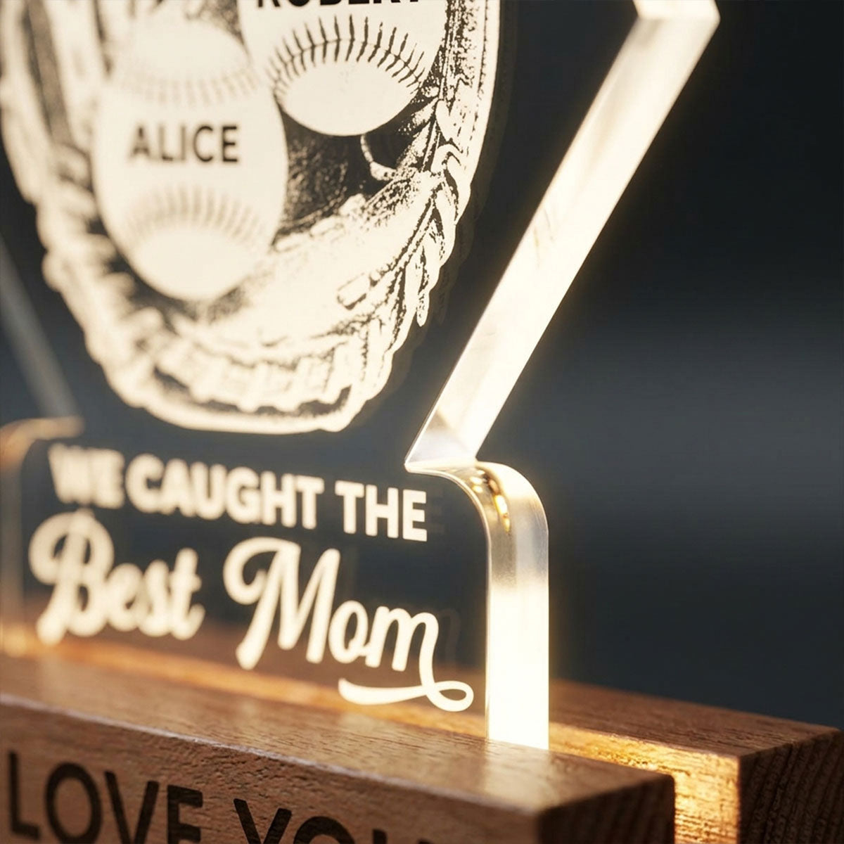 Baseball Glove We Caught The Best Mom - Personalized Acrylic Block LED Night Light - Mother's Day Gift For Baseball Mom