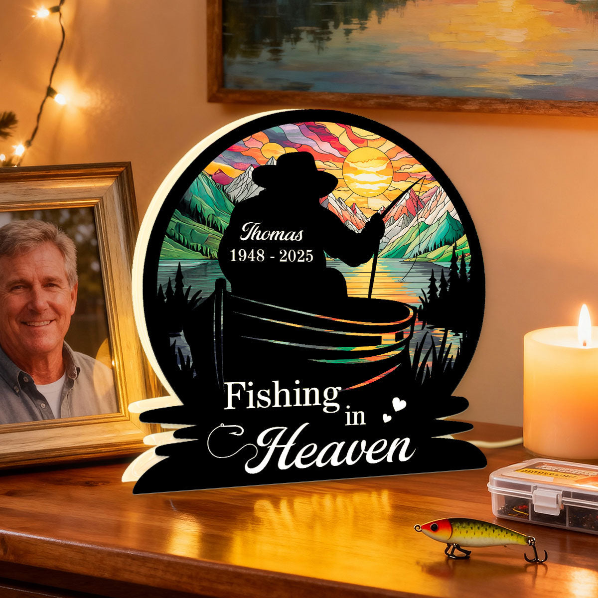 Fishing In Heaven Memorial - Personalized Light Box - Memorial Keepsake For Family