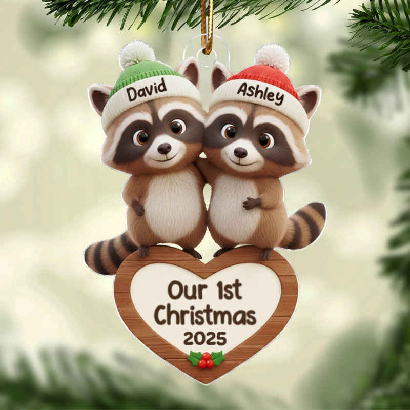 Our 1st Christmas Raccoon Couple - Personalized Acrylic Ornament - Christmas Gift for Newlyweds