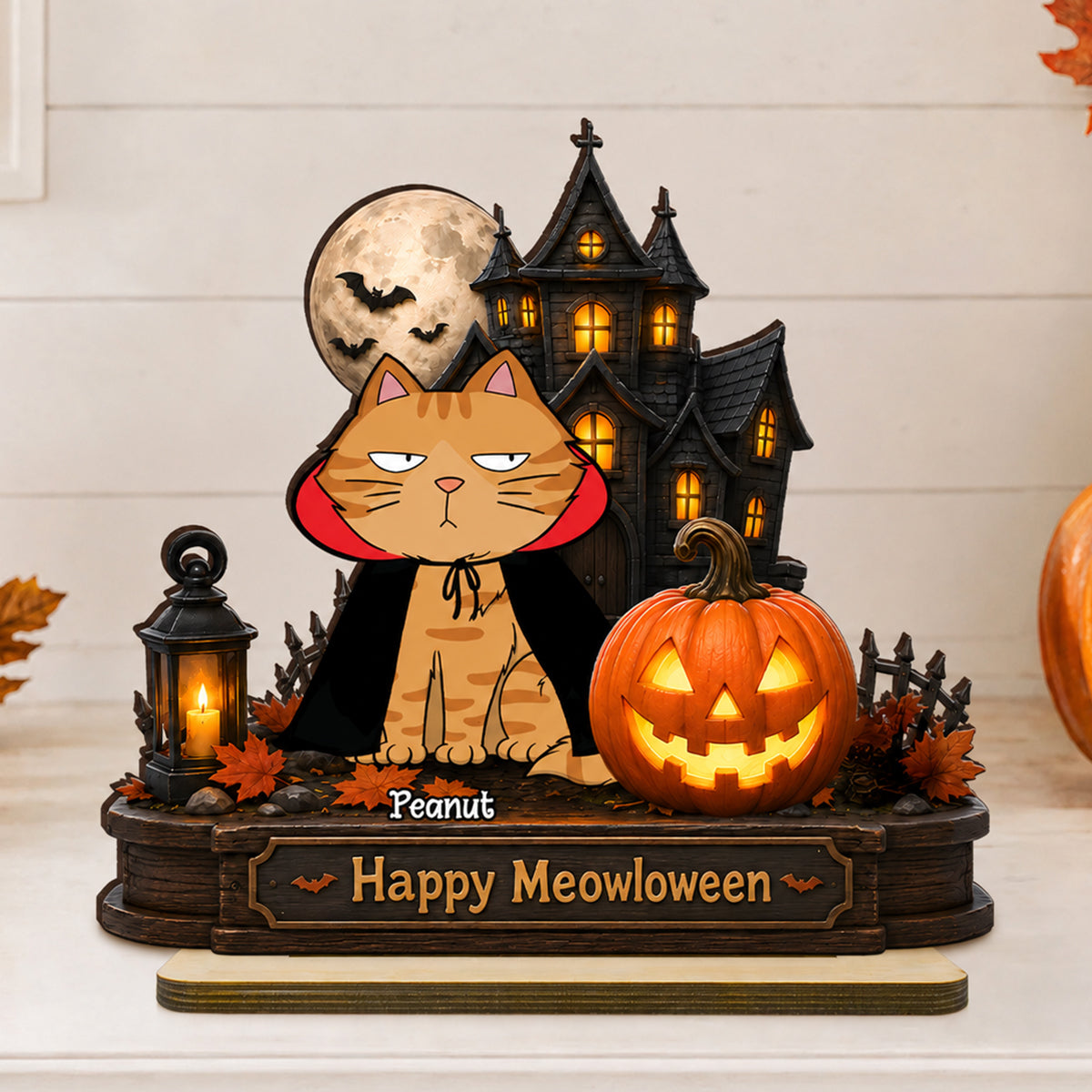 Happy Meowloween  Cats - Personalized 2-Layered Wooden Plaque - Halloween Spooky Decor for Cat Lovers
