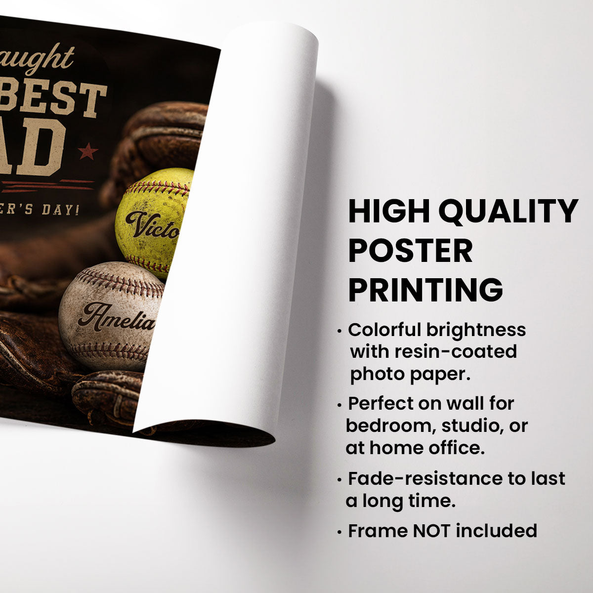 Vintage Baseball Gear We Caught the Best Dad - Personalized Poster - Father's Day Gift for Husband, Dad