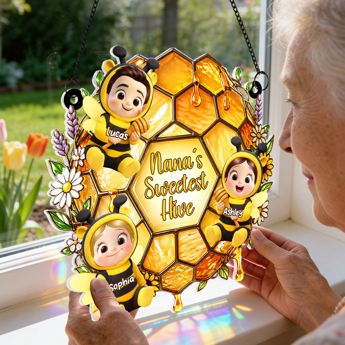 Grandma's Sweetest Hive - Personalized Suncatcher - Mother's Day Gift for Grandma, Mom, Wife