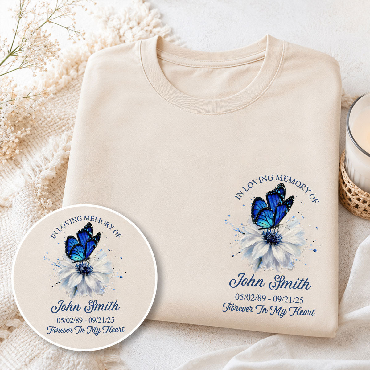 Memorial Butterfly Forever In My Heart - Personalized Shirt - Remembrance Gift