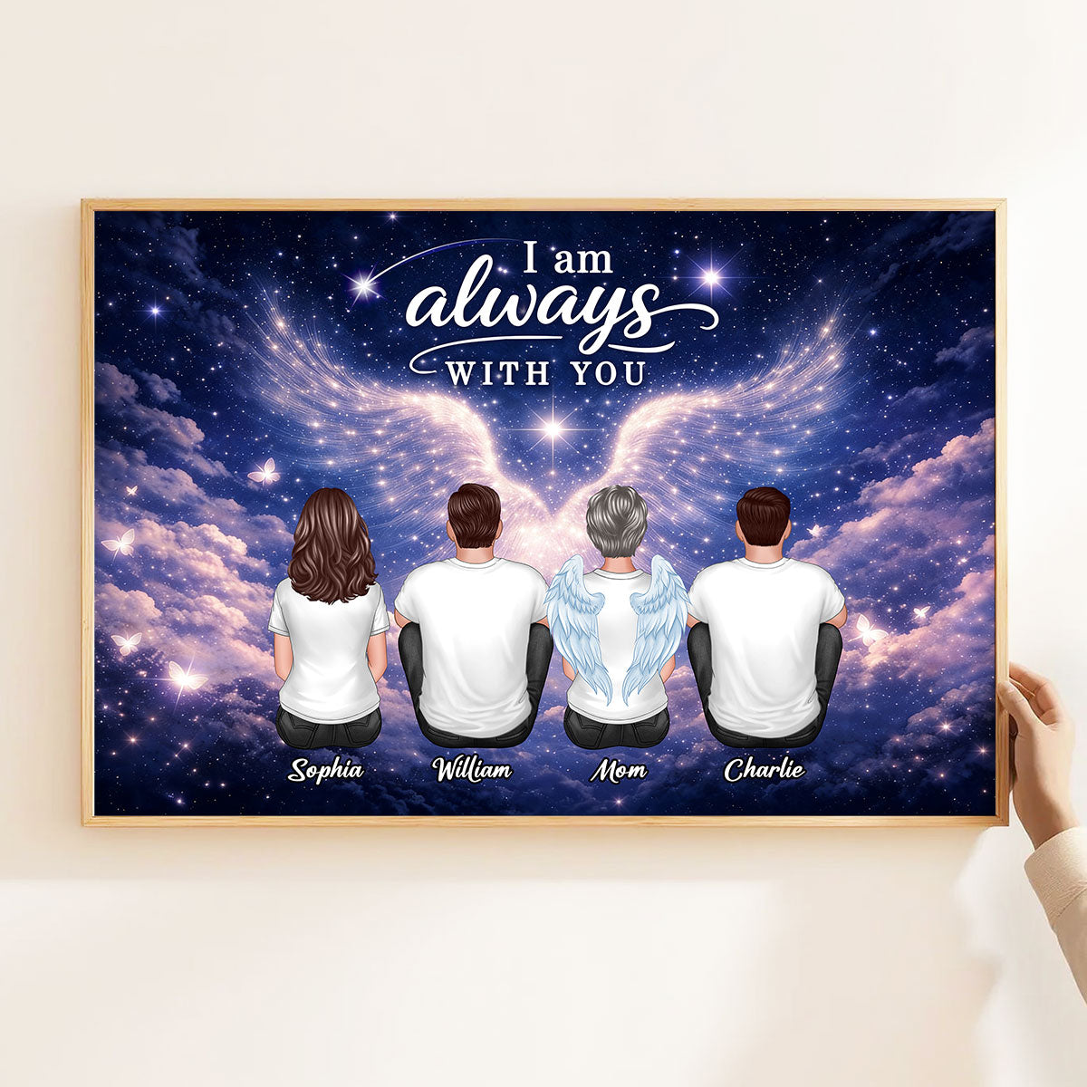 Starry Night Angel Wings Family Memorial Always With You - Personalized Poster - Gift For Memorial, Sympathy Gift, Remembrance Gift
