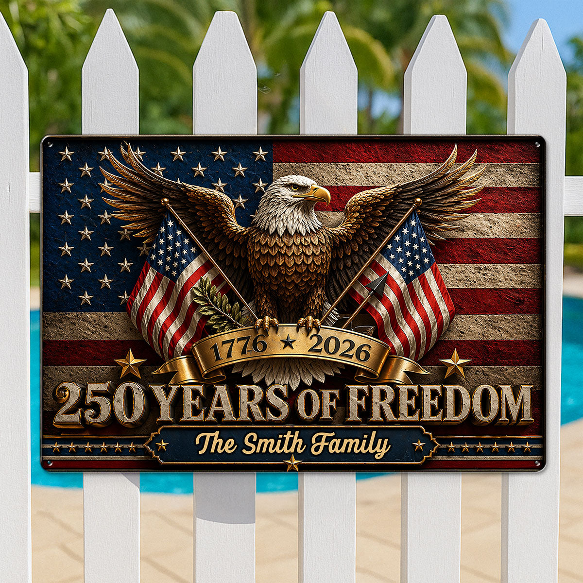 America 250th Anniversary Eagle - Personalized Metal Sign - 250th Anniversary America Patriotic, Family Decoration