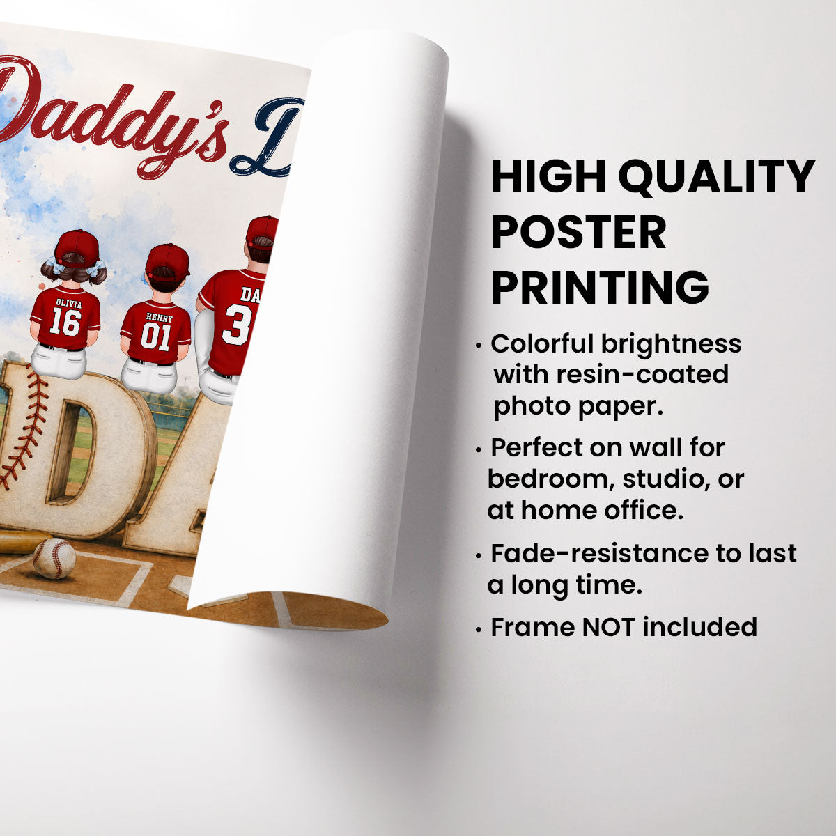 Watercolor Style Baseball Family Daddy's Dream Team - Personalized Poster - Father's Day Gift For Dad, Husband