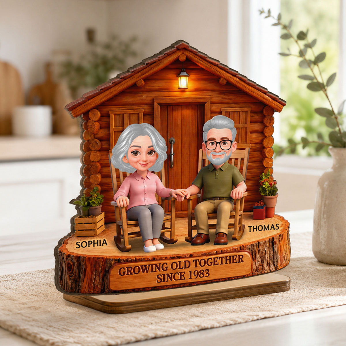 Endless Love Couple Growing Old Together Cabin Wood House - Personalized 2-Layered Wooden Plaque - Anniversary Gift For Couple