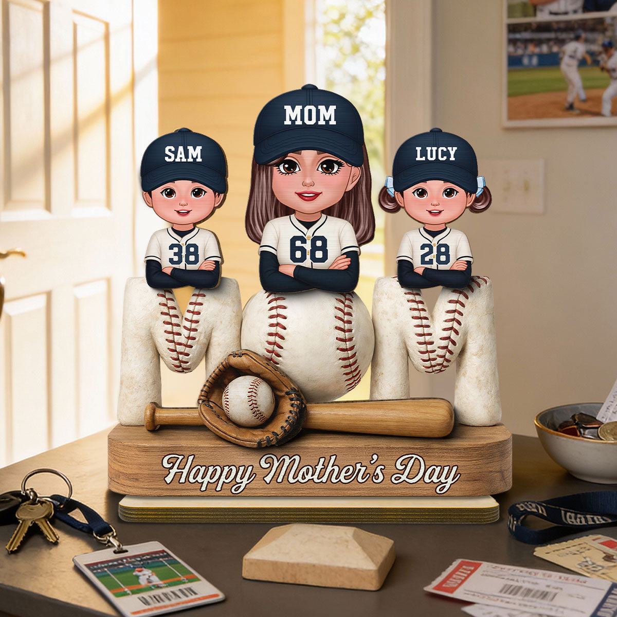 Proud Baseball Mom - Personalized 2-Layered Wooden Plaque - Gift For Mom