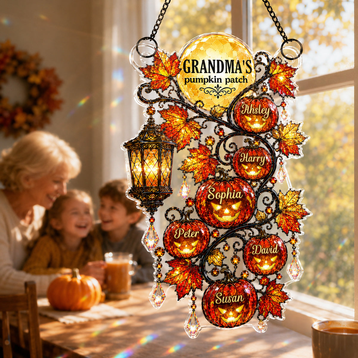 Grandma's Pumpkin Patch - Personalized Acrylic Suncatcher - Halloween Fall Decor for Grandma