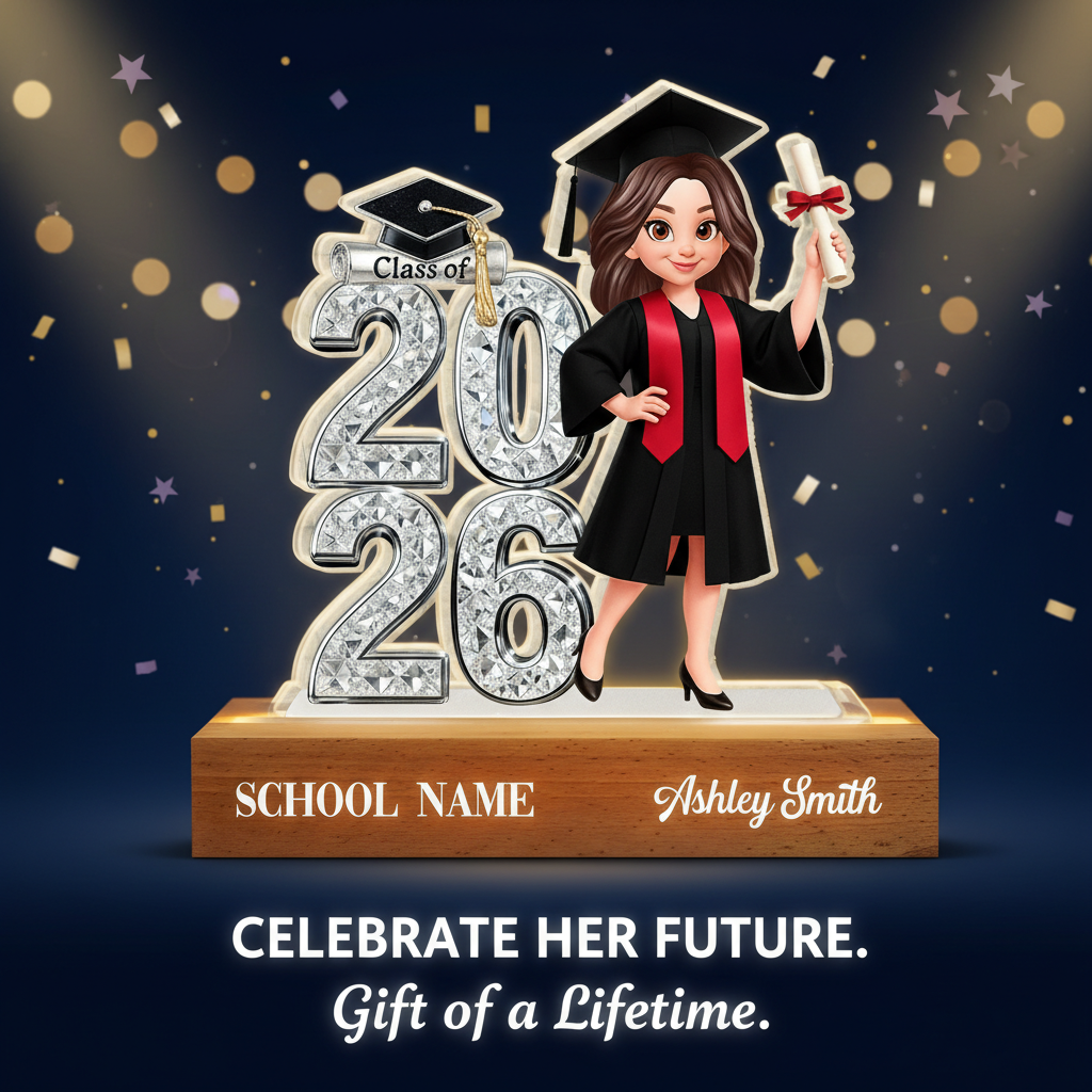 Class Of 2026 2027 Shiny Effect 2D Flat - Personalized Acrylic Block LED Night Light - Graduation Gift For Graduates, Daughter