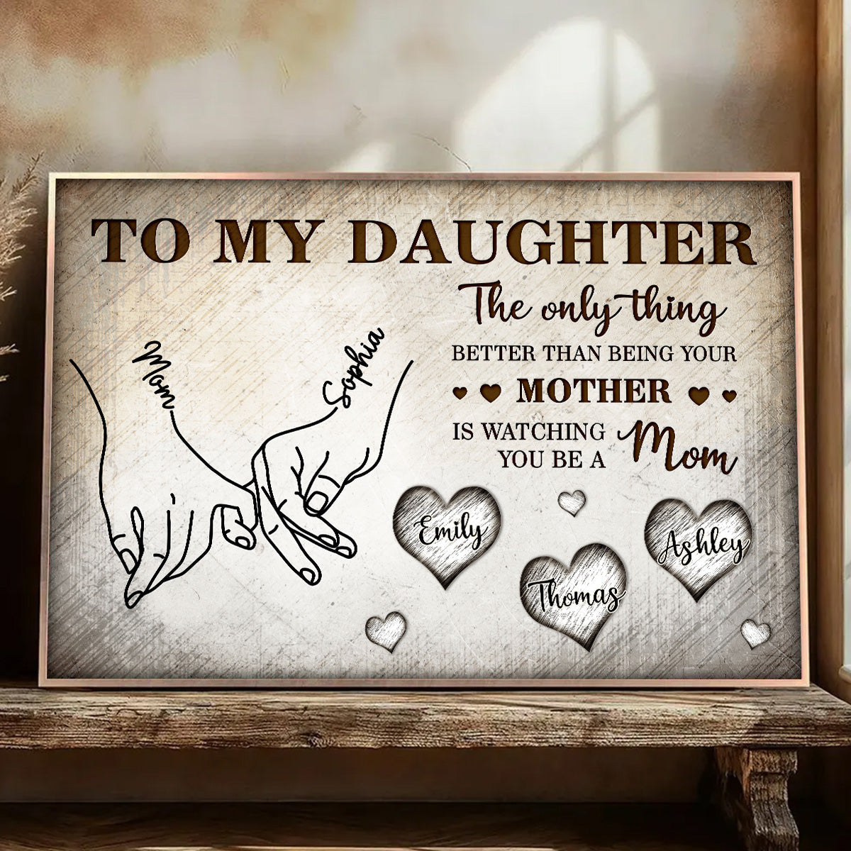 To My Daughter Mom And Daughter Holding Hands Custom Kids Names - Personalized Wall Art, Poster, Canvas - Mother's Day Gift For Daughter