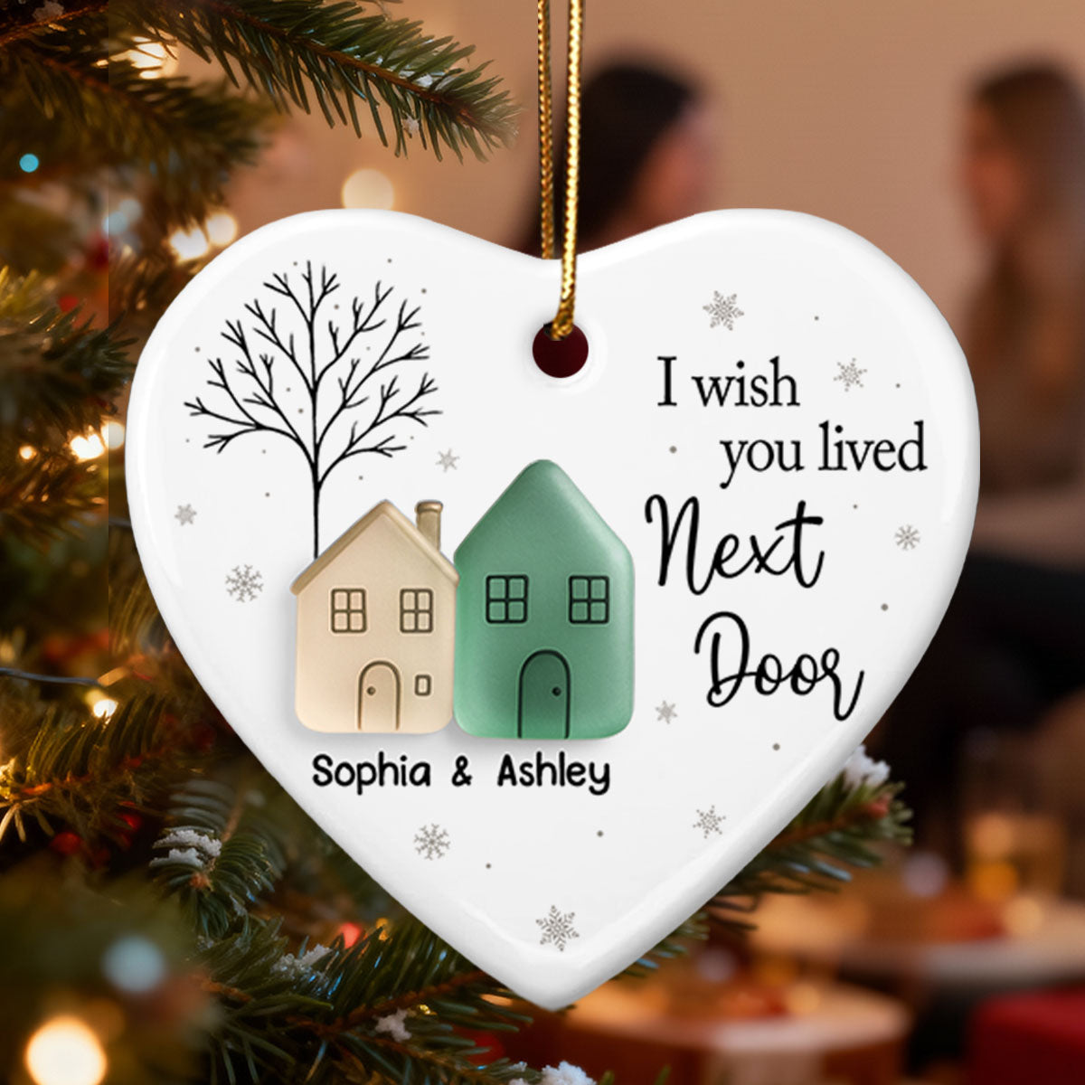 I Wish You Lived Next Door 3D Effect Sea Glass - Personalized Ceramic Ornament With Acrylic - Christmas Gift for Best Friends