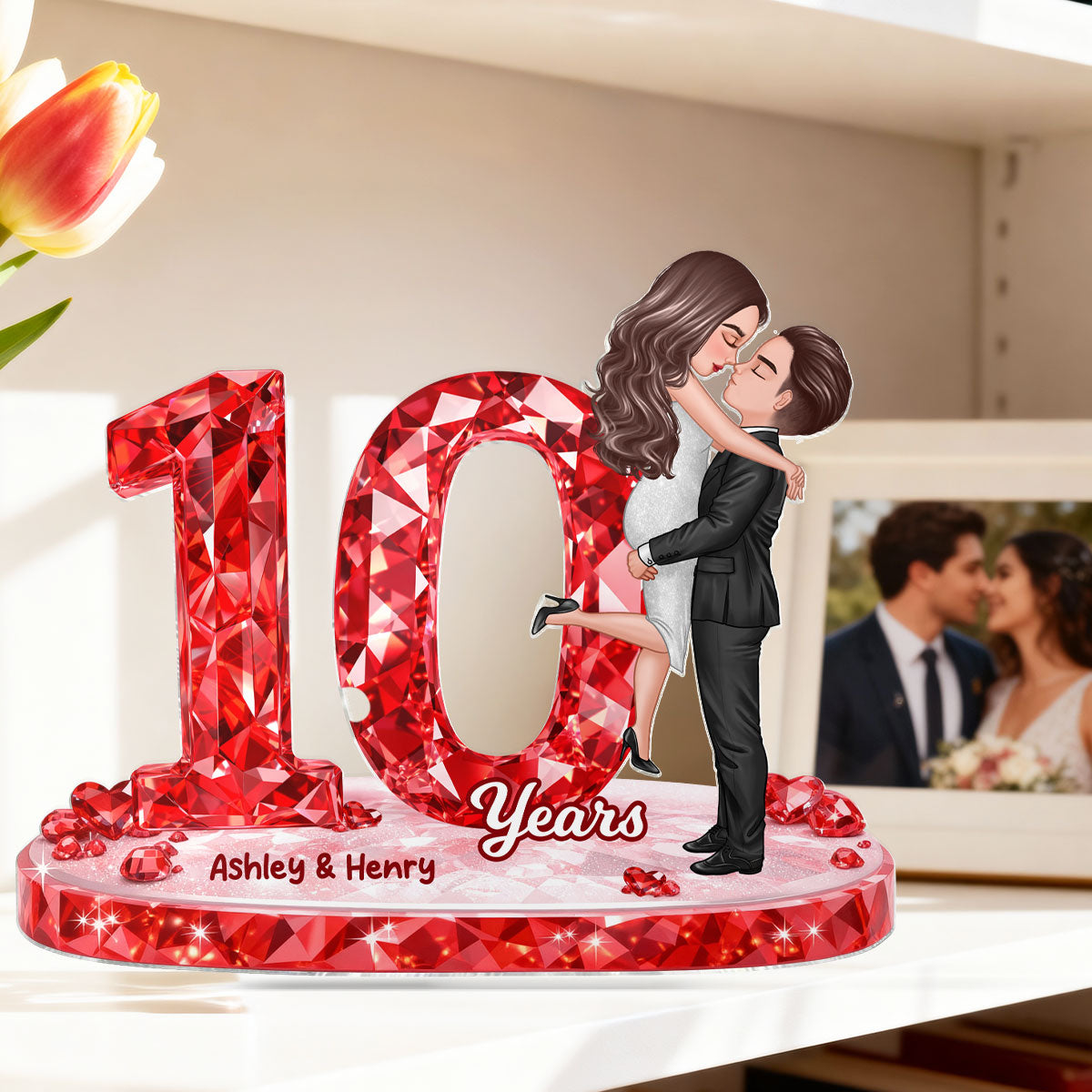 Couple Hugging Kissing Anniversary Date 3D Crystal Effect - Personalized Acrylic Block Plaque - Sentimental Gift for Her, Gift for Him