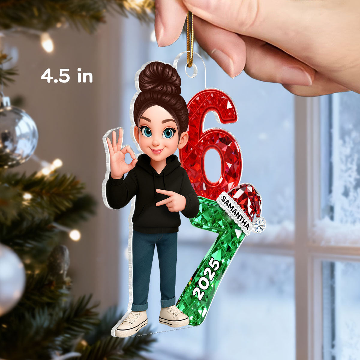 3D Effect Flat Teen Boy Girl 2025 Trending Slang Christmas 67 Six Seven - Personalized Acrylic Ornament - Funny Christmas Gift For Teen, Grandkid, Gen Alpha