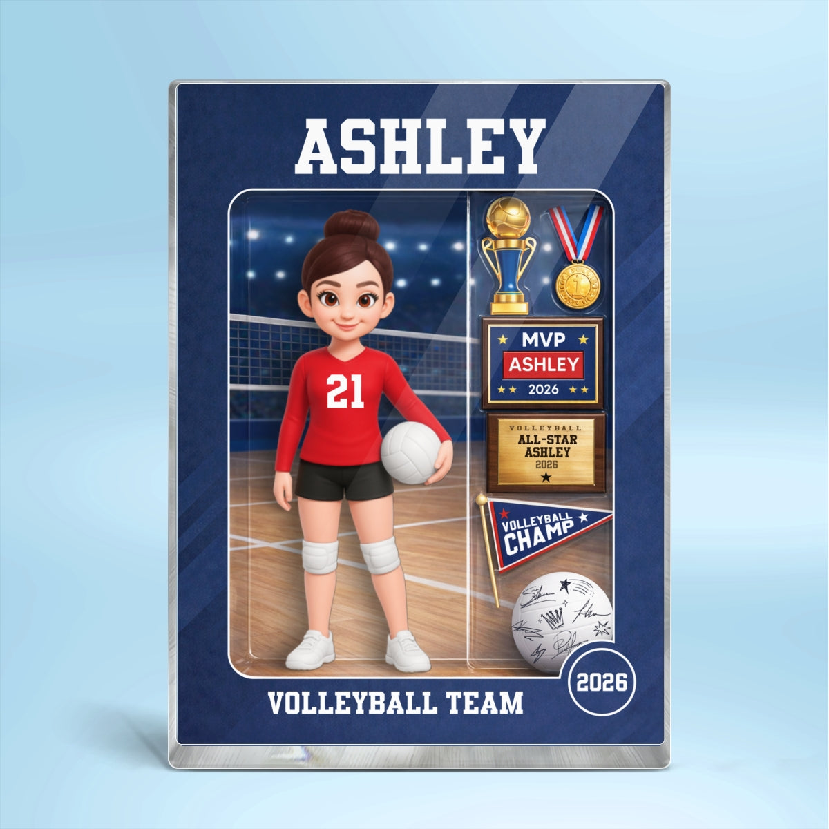 3D Effect Volleyball Girl Action Figure - Personalized Acrylic Block Plaque - Unique Gift For Daughter, Granddaughter