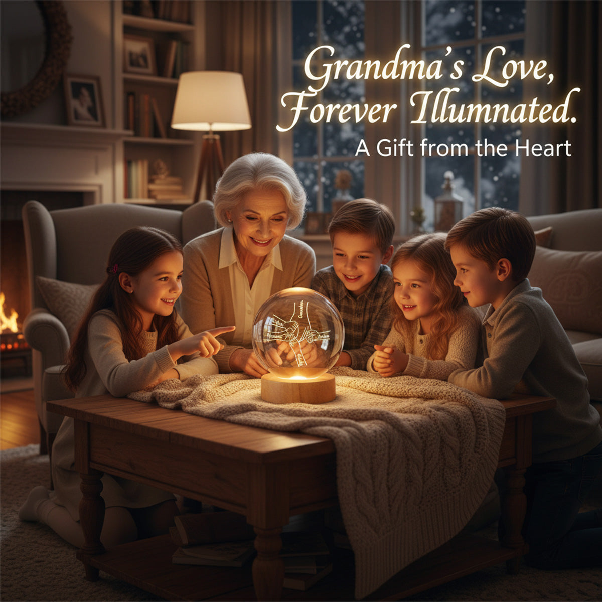 Grandma Mom And Kids Holding Hands - Personalized Crystal Ball - Gift For Grandma, Mom