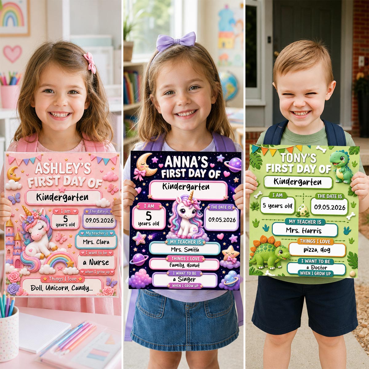 Trending Animals For Boys Girls - First Day Of School Personalized Board Sign - Editable, Reusable Back To School Sign