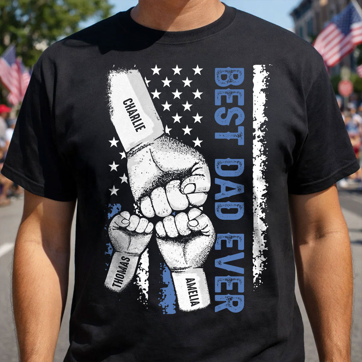Dad & Kids Fist Bump Nation Flag - Personalized Shirt - Heartfelt Gift For Dad, Husband